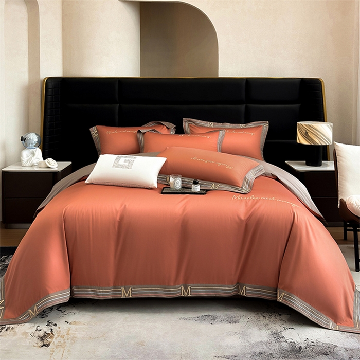 91家纺网 家纺一手货源 找家纺 家居1号家纺 2026春夏新款50双股100支A类长绒棉纯棉巴特系列四件套 巴特-高级橙