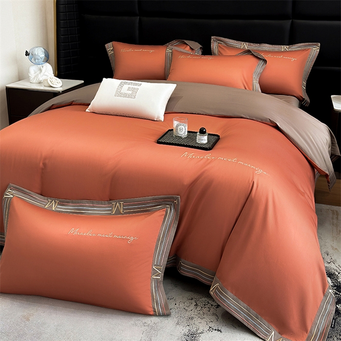 91家纺网 家纺一手货源 找家纺 家居1号家纺 2026春夏新款50双股100支A类长绒棉纯棉巴特系列四件套 巴特-高级橙