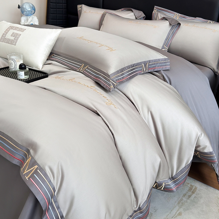 91家纺网 家纺一手货源 找家纺 家居1号家纺 2026春夏新款50双股100支A类长绒棉纯棉巴特系列四件套 巴特-绅士灰