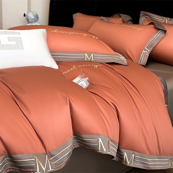 91家纺网 家纺一手货源 找家纺 家居1号家纺 2026春夏新款50双股100支A类长绒棉纯棉巴特系列四件套 巴特-高级橙