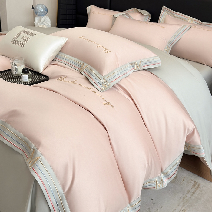 家居1号家纺 2026春夏新款50双股100支A类长绒棉纯棉巴特系列四件套 巴特-温柔粉