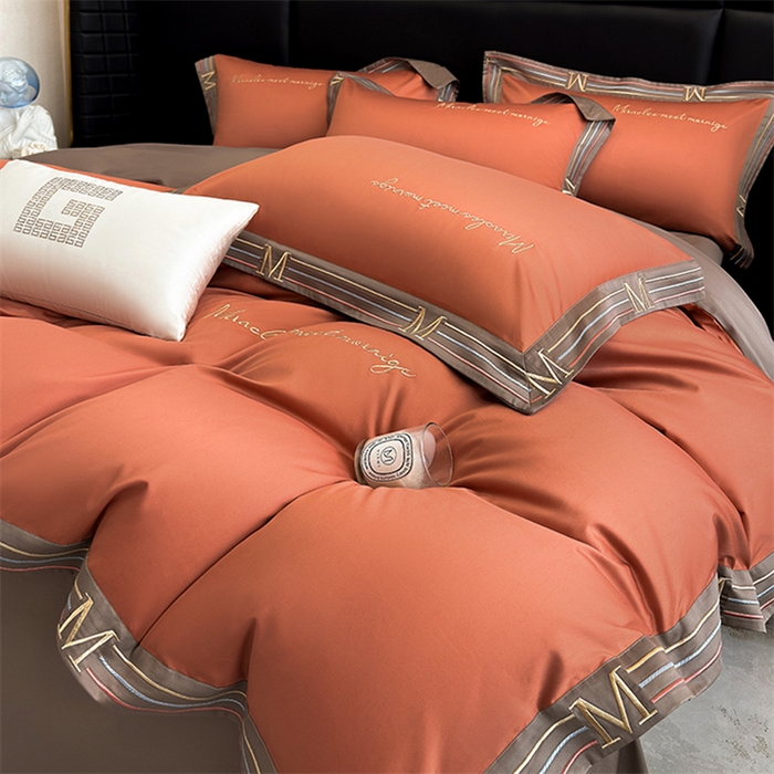 91家纺网 家纺一手货源 找家纺 家居1号家纺 2026春夏新款50双股100支A类长绒棉纯棉巴特系列四件套 巴特-高级橙