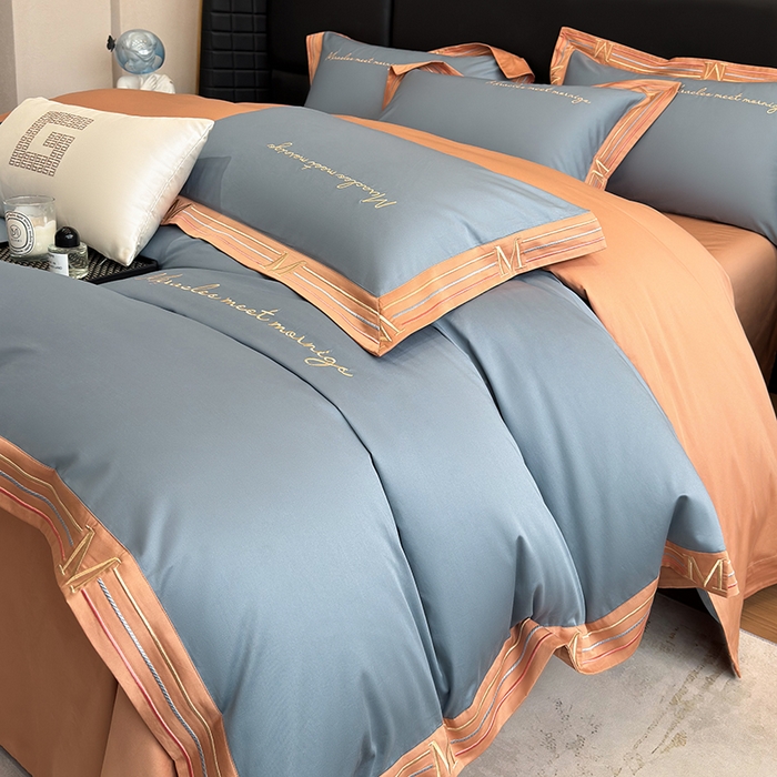 家居1号家纺 2026春夏新款50双股100支A类长绒棉纯棉巴特系列四件套 巴特-桔蓝