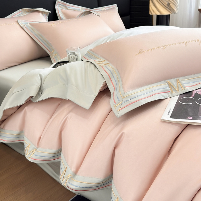 91家纺网 家纺一手货源 找家纺 家居1号家纺 2026春夏新款50双股100支A类长绒棉纯棉巴特系列四件套 巴特-温柔粉