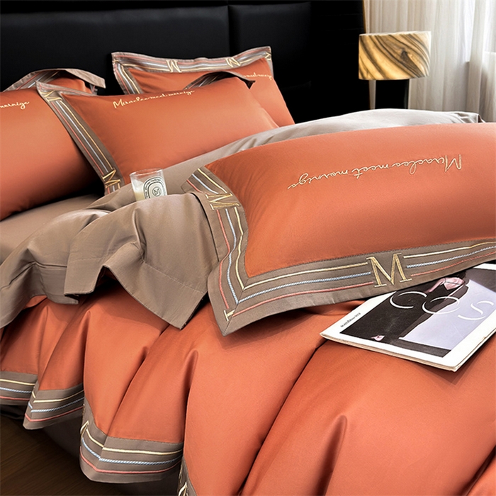 91家纺网 家纺一手货源 找家纺 家居1号家纺 2026春夏新款50双股100支A类长绒棉纯棉巴特系列四件套 巴特-高级橙