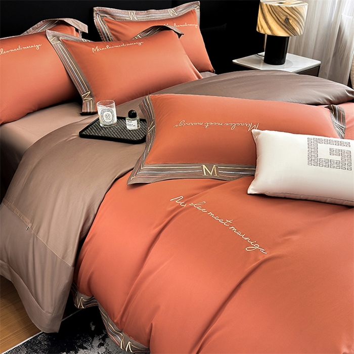 91家纺网 家纺一手货源 找家纺 家居1号家纺 2026春夏新款50双股100支A类长绒棉纯棉巴特系列四件套 巴特-高级橙