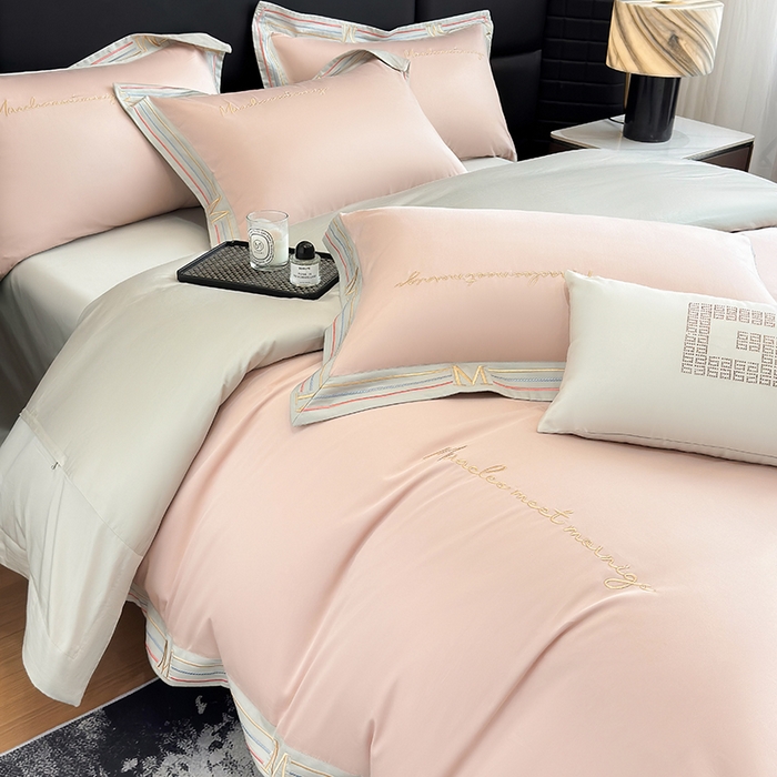 91家纺网 家纺一手货源 找家纺 家居1号家纺 2026春夏新款50双股100支A类长绒棉纯棉巴特系列四件套 巴特-温柔粉