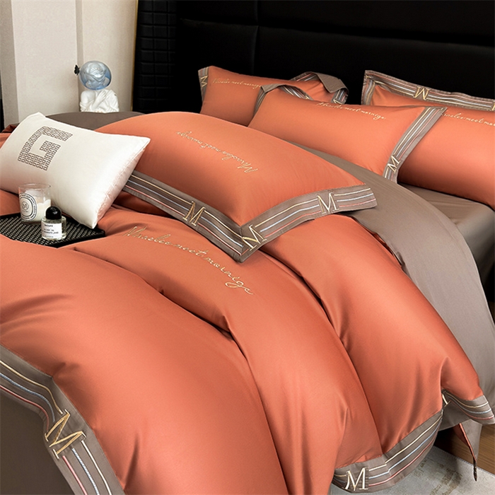 家居1号家纺 2026春夏新款50双股100支A类长绒棉纯棉巴特系列四件套 巴特-高级橙