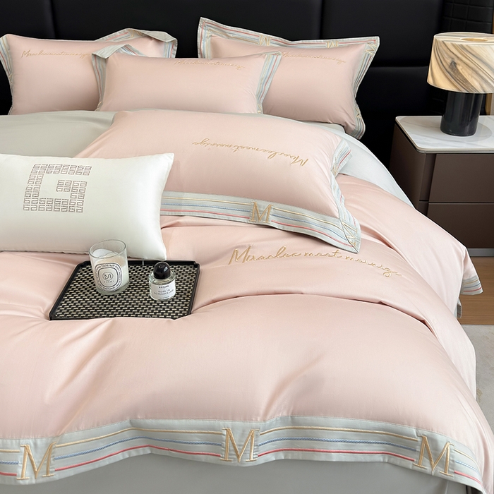 91家纺网 家纺一手货源 找家纺 家居1号家纺 2026春夏新款50双股100支A类长绒棉纯棉巴特系列四件套 巴特-温柔粉