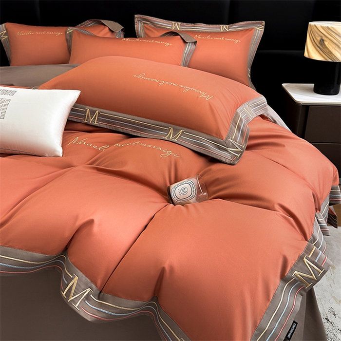 91家纺网 家纺一手货源 找家纺 家居1号家纺 2026春夏新款50双股100支A类长绒棉纯棉巴特系列四件套 巴特-高级橙