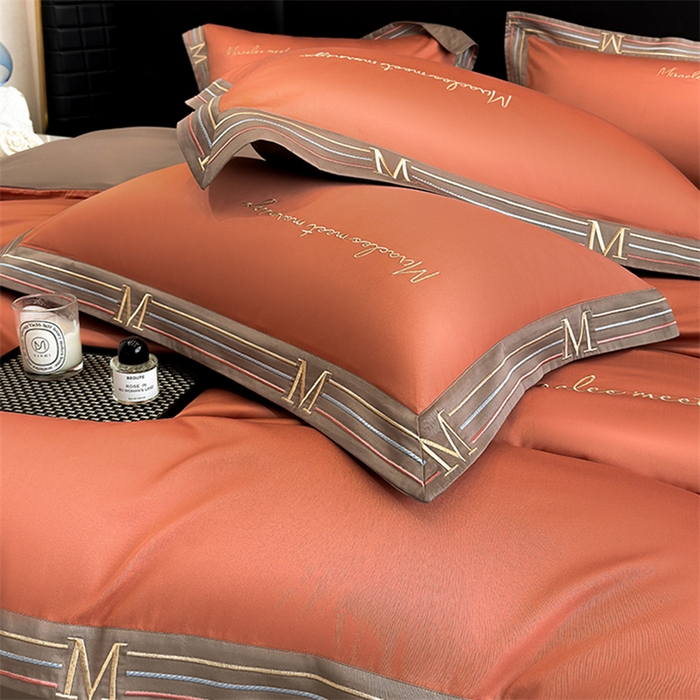 91家纺网 家纺一手货源 找家纺 家居1号家纺 2026春夏新款50双股100支A类长绒棉纯棉巴特系列四件套 巴特-高级橙