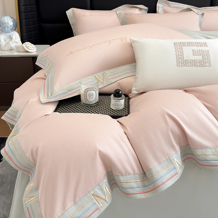 91家纺网 家纺一手货源 找家纺 家居1号家纺 2026春夏新款50双股100支A类长绒棉纯棉巴特系列四件套 巴特-温柔粉