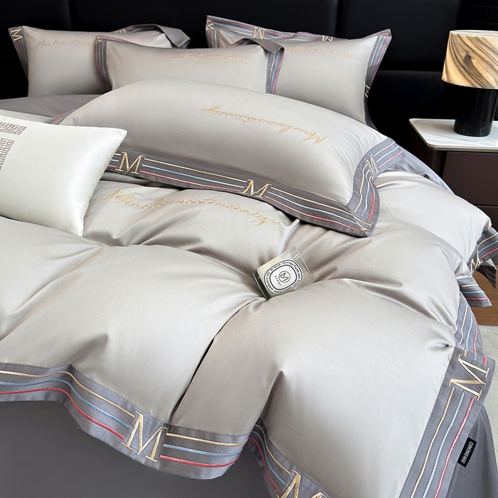 91家纺网 家纺一手货源 找家纺 家居1号家纺 2026春夏新款50双股100支A类长绒棉纯棉巴特系列四件套 巴特-绅士灰