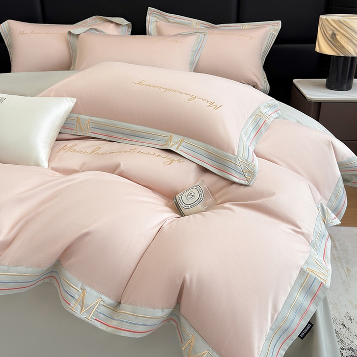 91家纺网 家纺一手货源 找家纺 家居1号家纺 2026春夏新款50双股100支A类长绒棉纯棉巴特系列四件套 巴特-温柔粉