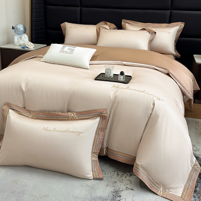 91家纺网 家纺一手货源 找家纺 家居1号家纺 2026春夏新款50双股100支A类长绒棉纯棉巴特系列四件套 巴特-香槟金