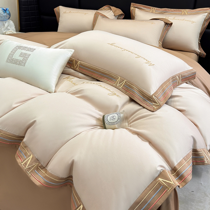 91家纺网 家纺一手货源 找家纺 家居1号家纺 2026春夏新款50双股100支A类长绒棉纯棉巴特系列四件套 巴特-香槟金