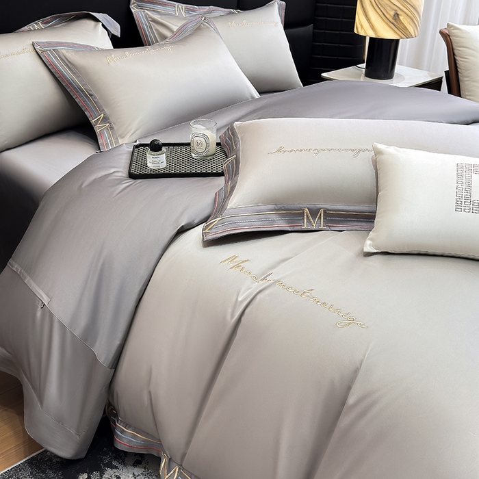 91家纺网 家纺一手货源 找家纺 家居1号家纺 2026春夏新款50双股100支A类长绒棉纯棉巴特系列四件套 巴特-绅士灰