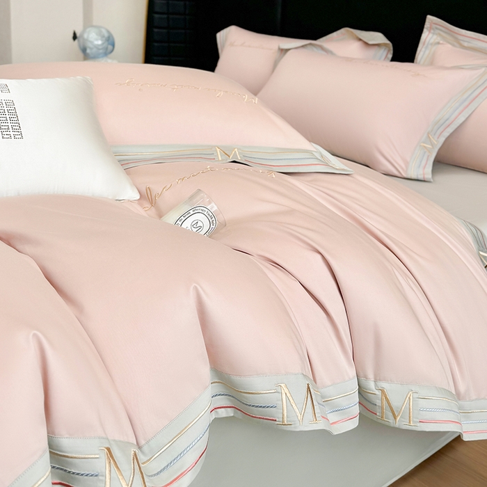 91家纺网 家纺一手货源 找家纺 家居1号家纺 2026春夏新款50双股100支A类长绒棉纯棉巴特系列四件套 巴特-温柔粉