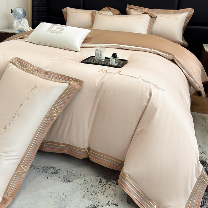 91家纺网 家纺一手货源 找家纺 家居1号家纺 2026春夏新款50双股100支A类长绒棉纯棉巴特系列四件套 巴特-香槟金