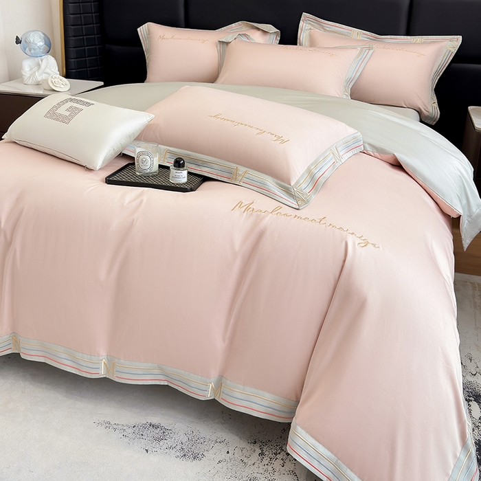 91家纺网 家纺一手货源 找家纺 家居1号家纺 2026春夏新款50双股100支A类长绒棉纯棉巴特系列四件套 巴特-温柔粉