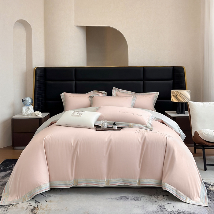 91家纺网 家纺一手货源 找家纺 家居1号家纺 2026春夏新款50双股100支A类长绒棉纯棉巴特系列四件套 巴特-温柔粉