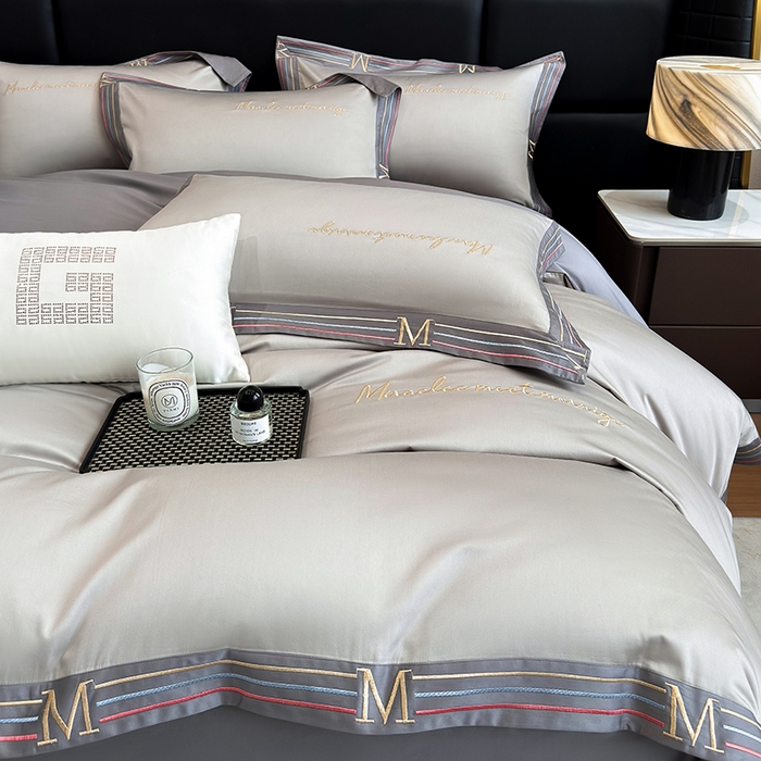 91家纺网 家纺一手货源 找家纺 家居1号家纺 2026春夏新款50双股100支A类长绒棉纯棉巴特系列四件套 巴特-绅士灰