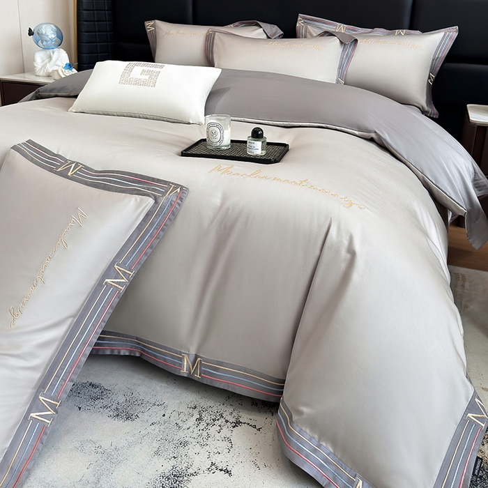 91家纺网 家纺一手货源 找家纺 家居1号家纺 2026春夏新款50双股100支A类长绒棉纯棉巴特系列四件套 巴特-绅士灰