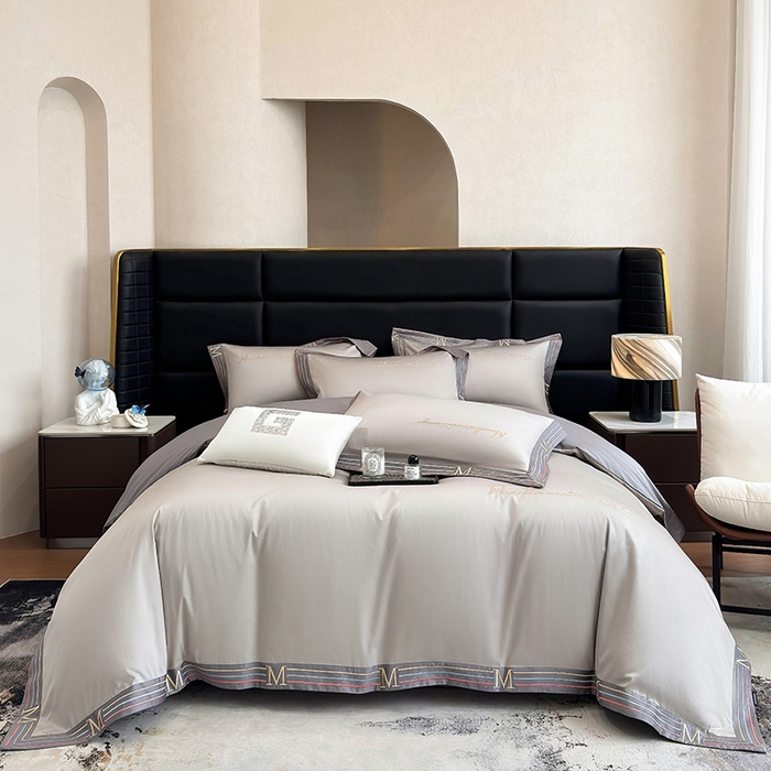 91家纺网 家纺一手货源 找家纺 家居1号家纺 2026春夏新款50双股100支A类长绒棉纯棉巴特系列四件套 巴特-绅士灰