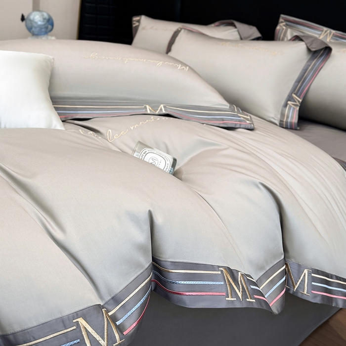 91家纺网 家纺一手货源 找家纺 家居1号家纺 2026春夏新款50双股100支A类长绒棉纯棉巴特系列四件套 巴特-绅士灰