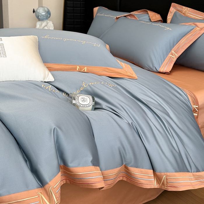 91家纺网 家纺一手货源 找家纺 家居1号家纺 2026春夏新款50双股100支A类长绒棉纯棉巴特系列四件套 巴特-桔蓝