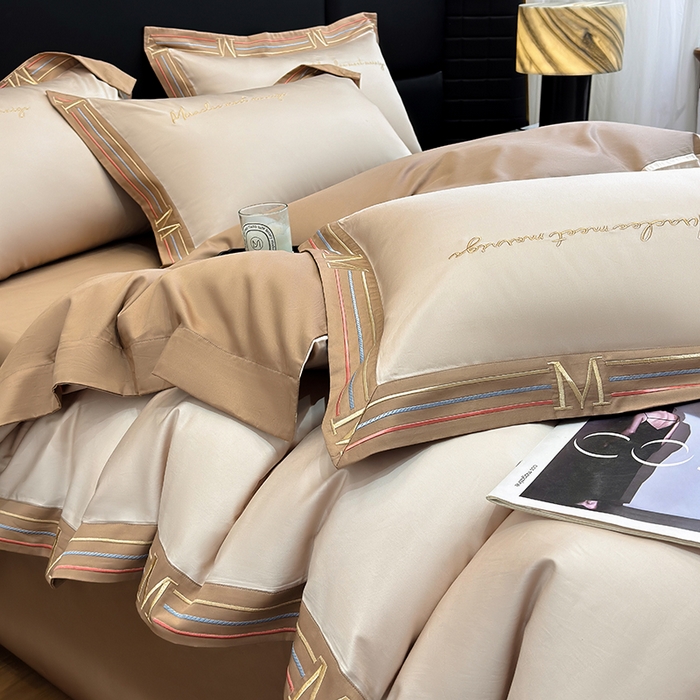 91家纺网 家纺一手货源 找家纺 家居1号家纺 2026春夏新款50双股100支A类长绒棉纯棉巴特系列四件套 巴特-香槟金