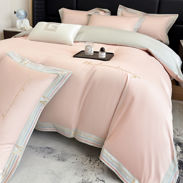 91家纺网 家纺一手货源 找家纺 家居1号家纺 2026春夏新款50双股100支A类长绒棉纯棉巴特系列四件套 巴特-温柔粉