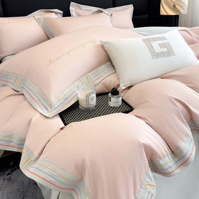 91家纺网 家纺一手货源 找家纺 家居1号家纺 2026春夏新款50双股100支A类长绒棉纯棉巴特系列四件套 巴特-温柔粉