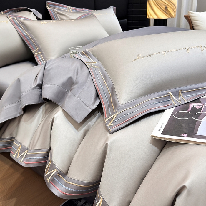 91家纺网 家纺一手货源 找家纺 家居1号家纺 2026春夏新款50双股100支A类长绒棉纯棉巴特系列四件套 巴特-绅士灰