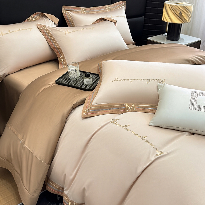 91家纺网 家纺一手货源 找家纺 家居1号家纺 2026春夏新款50双股100支A类长绒棉纯棉巴特系列四件套 巴特-香槟金