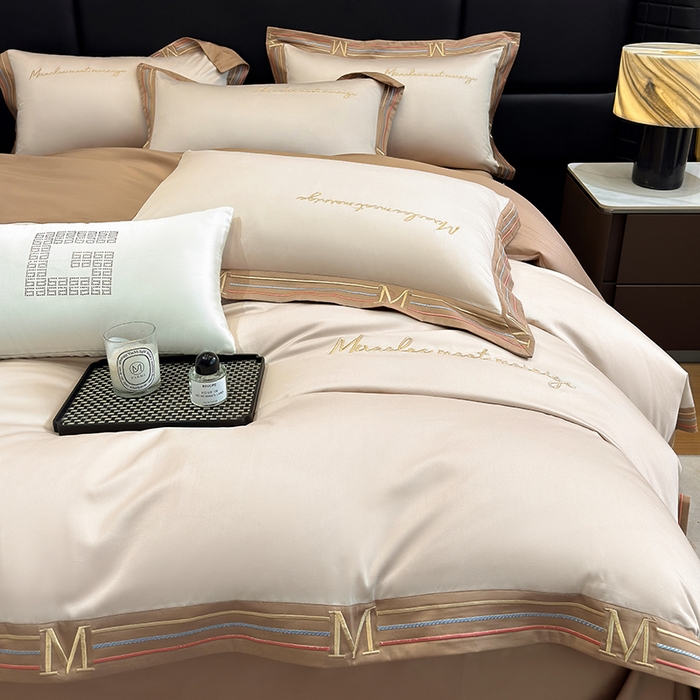 91家纺网 家纺一手货源 找家纺 家居1号家纺 2026春夏新款50双股100支A类长绒棉纯棉巴特系列四件套 巴特-香槟金