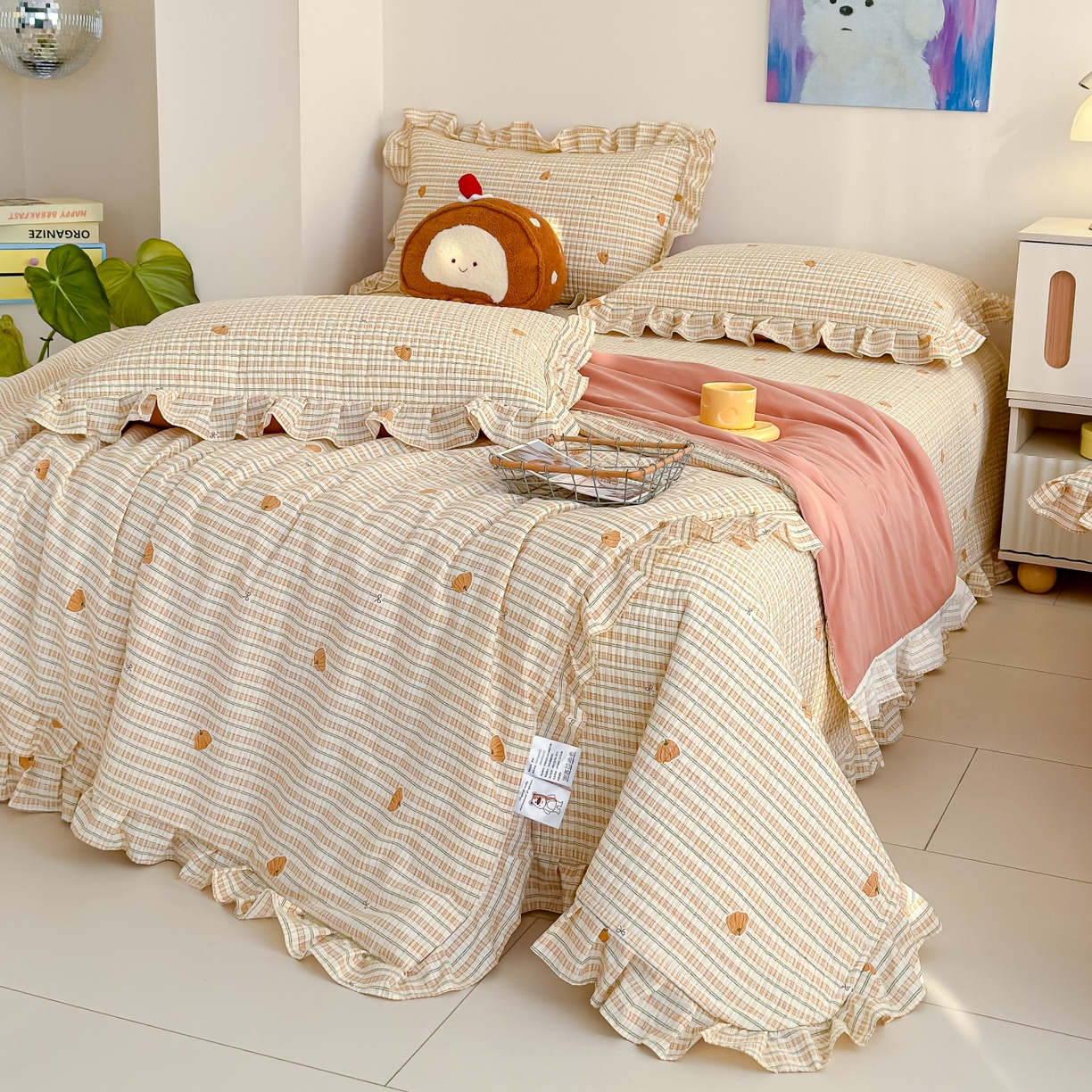 91家纺网 家纺一手货源 找家纺 归属 2026春夏新款古法仿棉床盖夏被四件套夏凉被空调被系列 条纹南瓜