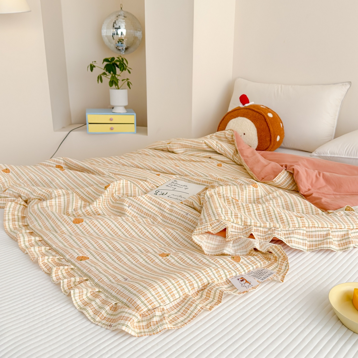 91家纺网 家纺一手货源 找家纺 归属 2026春夏新款古法仿棉床盖夏被四件套夏凉被空调被系列 条纹南瓜