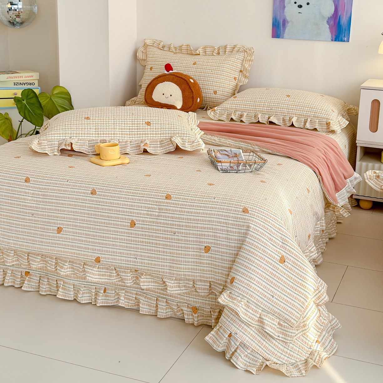 91家纺网 家纺一手货源 找家纺 归属 2026春夏新款古法仿棉床盖夏被四件套夏凉被空调被系列 条纹南瓜