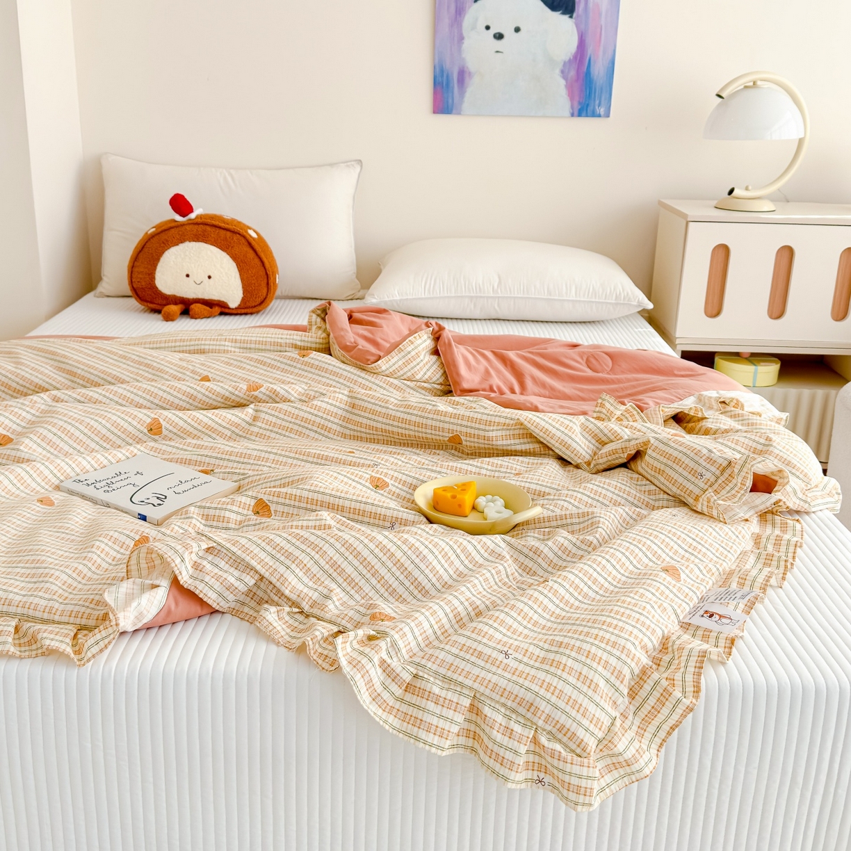 91家纺网 家纺一手货源 找家纺 归属 2026春夏新款古法仿棉床盖夏被四件套夏凉被空调被系列 条纹南瓜