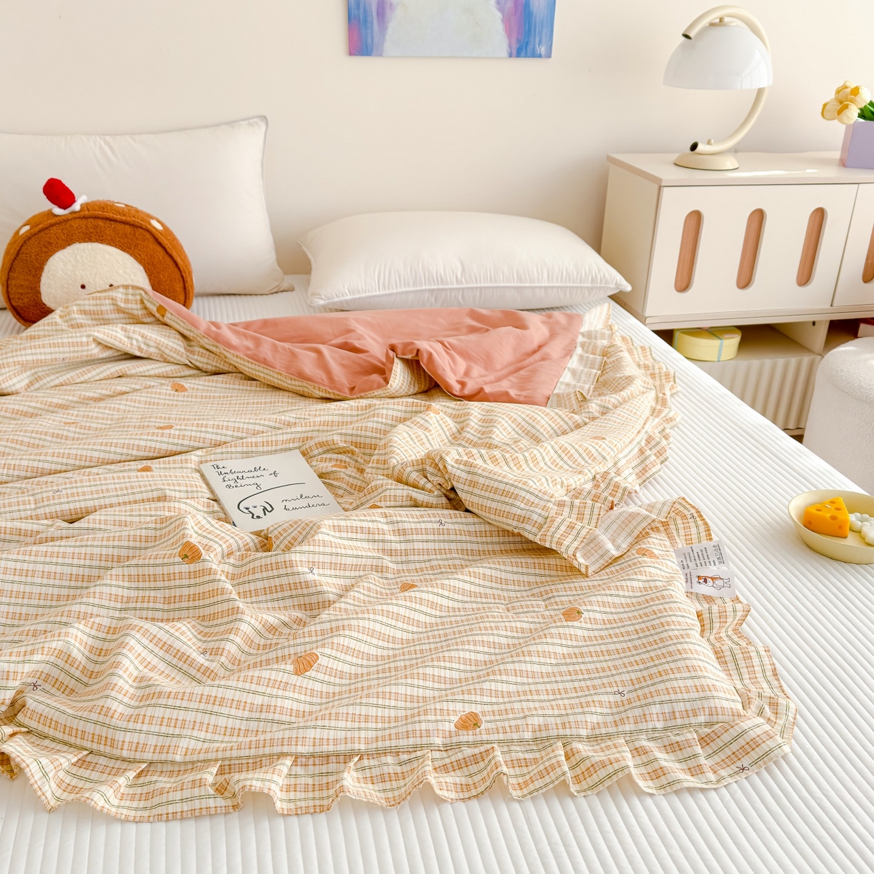 91家纺网 家纺一手货源 找家纺 归属 2026春夏新款古法仿棉床盖夏被四件套夏凉被空调被系列 条纹南瓜