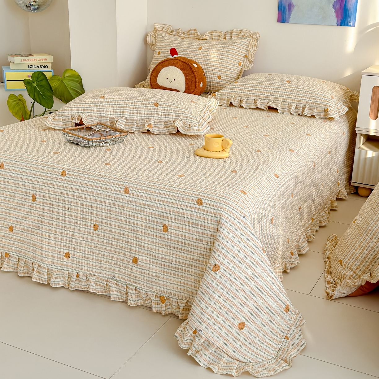 91家纺网 家纺一手货源 找家纺 归属 2026春夏新款古法仿棉床盖夏被四件套夏凉被空调被系列 条纹南瓜