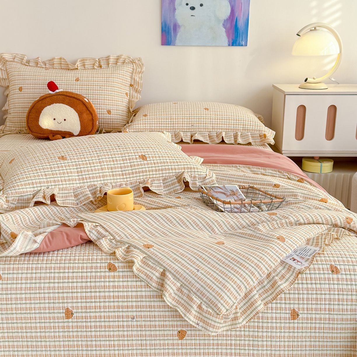 91家纺网 家纺一手货源 找家纺 归属 2026春夏新款古法仿棉床盖夏被四件套夏凉被空调被系列 条纹南瓜