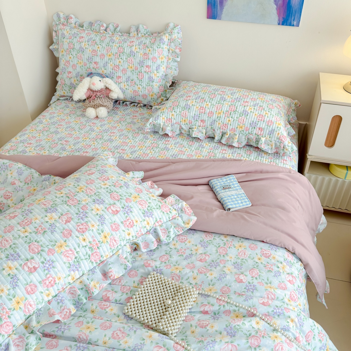 91家纺网 家纺一手货源 找家纺 归属 2026春夏新款古法仿棉床盖夏被四件套夏凉被空调被系列 雾漫玫瑰