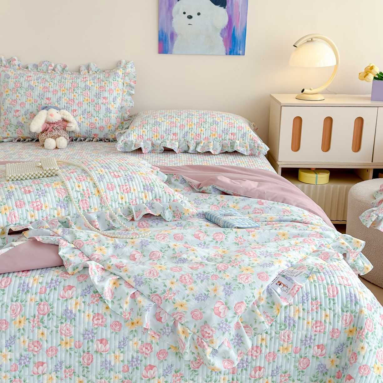 91家纺网 家纺一手货源 找家纺 归属 2026春夏新款古法仿棉床盖夏被四件套夏凉被空调被系列 雾漫玫瑰