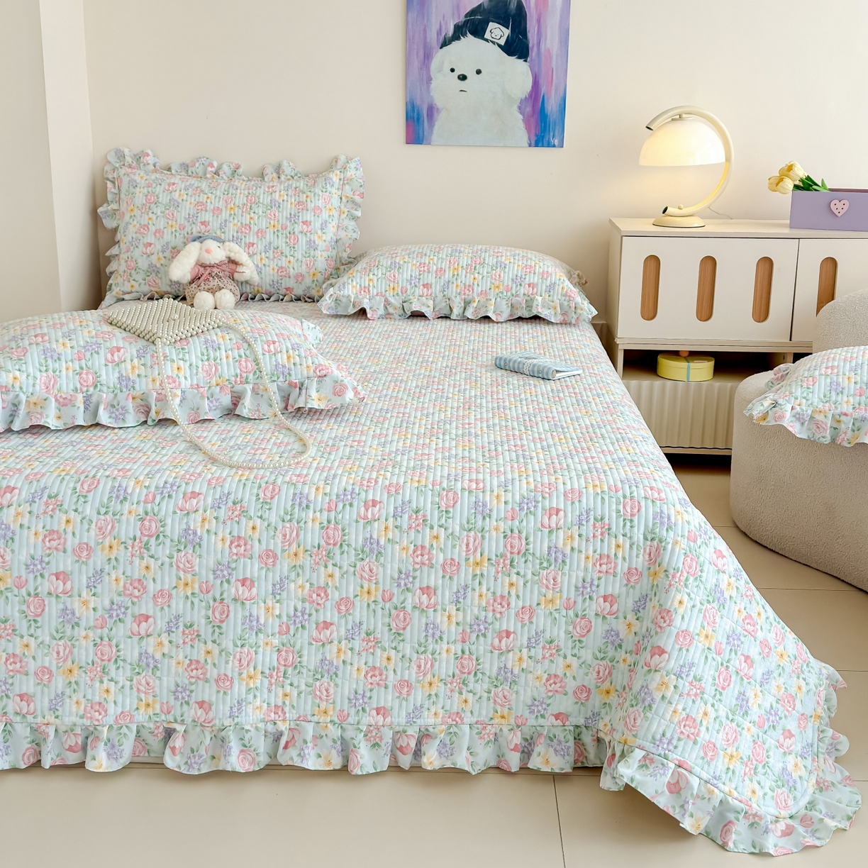 91家纺网 家纺一手货源 找家纺 归属 2026春夏新款古法仿棉床盖夏被四件套夏凉被空调被系列 雾漫玫瑰