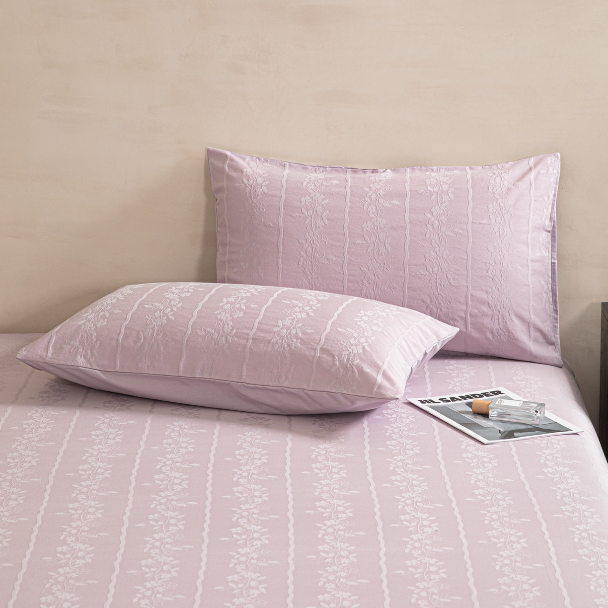 91家纺网 家纺一手货源 找家纺 眠博士 2026新款60水洗立体提花单枕套 枕套单件 枕套-花间梦-紫
