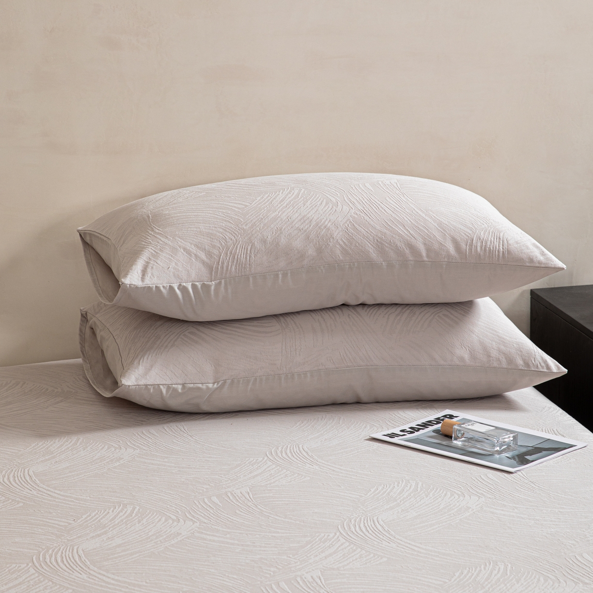 91家纺网 家纺一手货源 找家纺 眠博士 2026新款60水洗立体提花单枕套 枕套单件 枕套-月岛弥生-灰