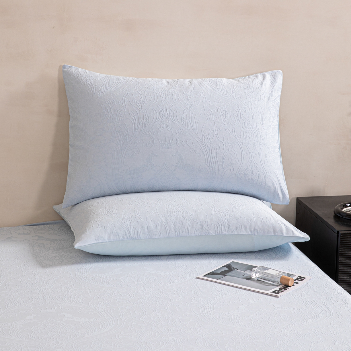 眠博士 2026新款60水洗立体提花单枕套 枕套单件 枕套-冠马踏云-嫩蓝