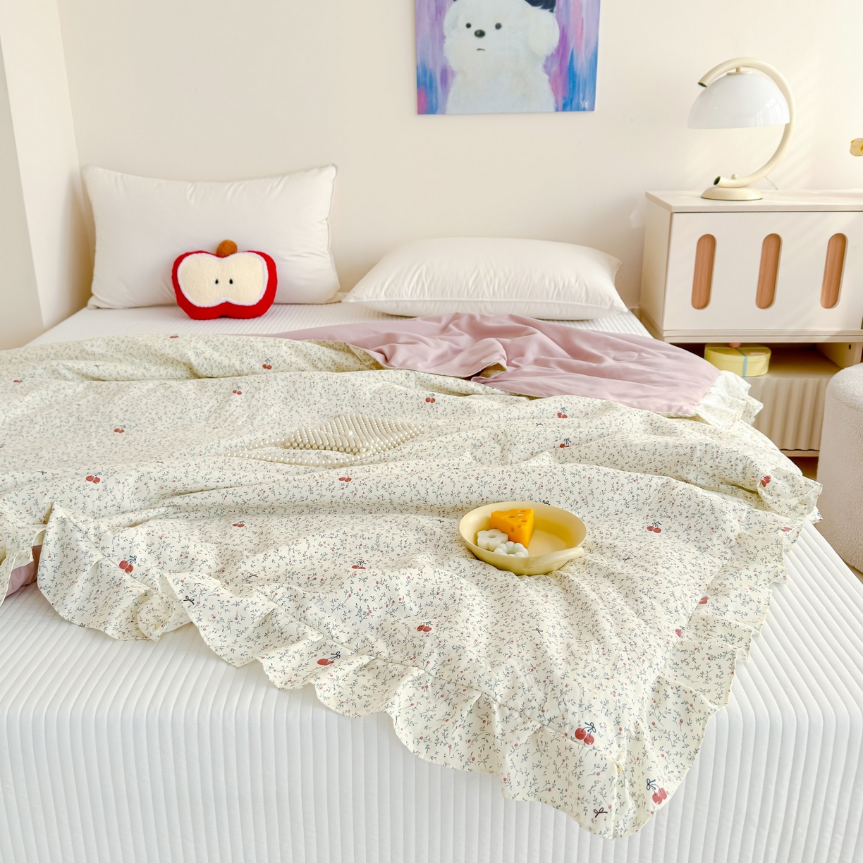 91家纺网 家纺一手货源 找家纺 归属 2026春夏新款古法仿棉床盖夏被四件套夏凉被空调被系列 西柚樱桃